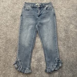 Cato Ruffle Cuff Flounce Hem Cropped Jeans Sz 4 Hi-Rise Coquette Y2K Girly Chic